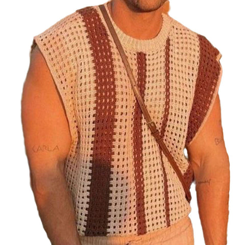 Striped Hollow Knitted T-shirt Men